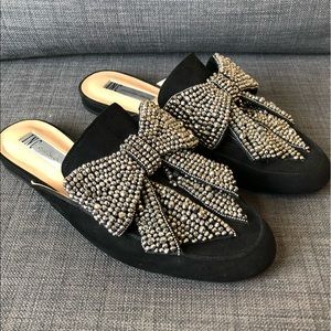 INC black mules with pewter beaded bows 37